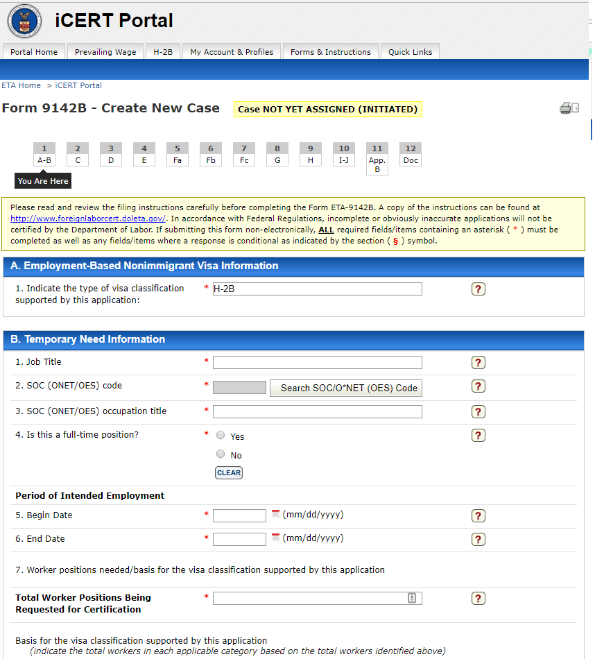 iCert Portal, 9142B, Foreign Labor Certification