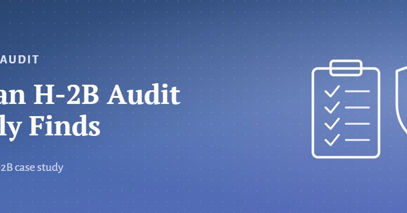 Illustration of a checklist, a shield and a magnifying glass for an H-2B compliance audit case study